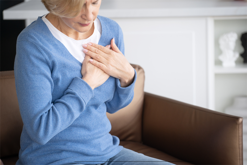 Woman With Chest Heart Pain R