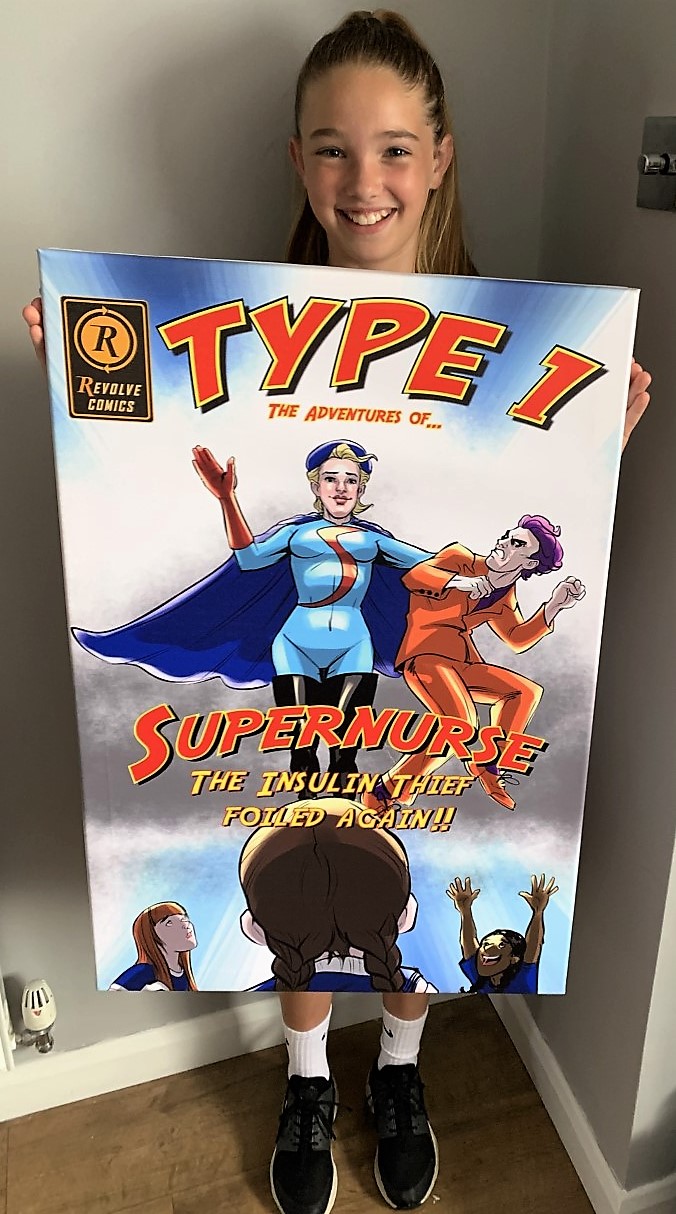 Xanthe with her artwork created by Revolve Comics 